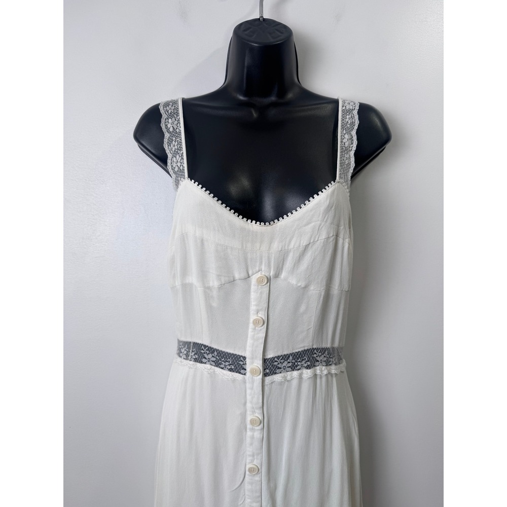 Reformation Natural Wynton Dress White Lace Trim Button Front Size 6 - Picture 2 of 9